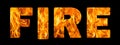 The word fire on a black background with letters with the texture of fire