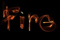 Word fire wave motion glowing lines on dark background Royalty Free Stock Photo