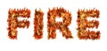 The word FIRE written with letters made from fire on white background Royalty Free Stock Photo