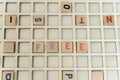 The word FREE made of wooden alphabet letters vocabulary game