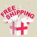 Word free shipping inside a gift box Royalty Free Stock Photo