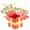 Word free shipping inside a gift box Royalty Free Stock Photo