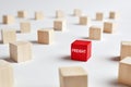 The word freight on wooden cube. Logistic distribution, warehouse or delivery industry or business