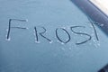 Word frost on windshield of car Royalty Free Stock Photo