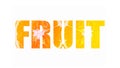 The word fruit. Healthy food. Natural orange texture background. Concept for advert. Isolated image