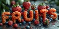 the word fruits is made out of strawberries , raspberries , blueberries and blackberries