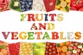 Word fruits and vegetables with apple, orange, tomatoes