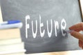 The word Future hand written on a blackboard. Royalty Free Stock Photo