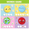 Word game for kids and toddlers. Educational children activity. Learn space and planets Royalty Free Stock Photo