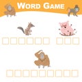 Word game sheet. Complete the words. Animals Theme Names Worksheet. Royalty Free Stock Photo