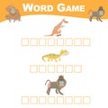 Word game sheet. Complete the words. Animals Theme Names Worksheet Royalty Free Stock Photo