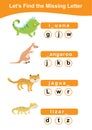 Word game sheet. Complete the words. Animals Theme Names Worksheet. Royalty Free Stock Photo