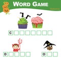 Word game worksheet. Writing Halloween things sheet with children.