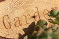 The word garden carved in wood decoration Royalty Free Stock Photo