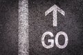 Word go and an arrow written on an asphalt road Royalty Free Stock Photo