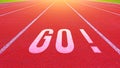 Word go written on athletics track for business planning strategies and challenges or career path opportunities and change, Royalty Free Stock Photo