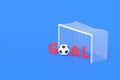 Word goal near soccer gate on blue background