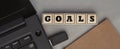 The word GOALS made from wooden cubes. Top view Royalty Free Stock Photo