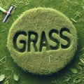 word GRASS mown on the lawn, top view. ai generative