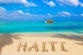 Word Haiti on beach Royalty Free Stock Photo