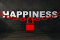 Word happiness in dungeon locked with chain