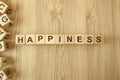 Word happiness from wooden blocks