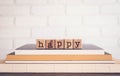 The word HAPPY, letters and copy space background, vintage