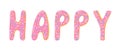 Word Happy made from donuts letters. Hand drawn icing sweet vector