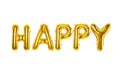 Word HAPPY made of golden foil balloons letters on white background Royalty Free Stock Photo