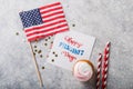 Word Happy Presidents day, February 17. Patriotic Baking Supply Cup Cake Holders for holiday and july 4th concepts