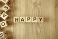 Word happy from wooden blocks