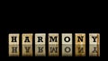 The word - Harmony - on wooden cubes