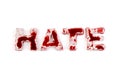 Word hate with blood on white background
