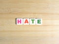 Word Hate on wood background