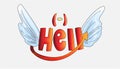 Word Hell with evil horns and tail and angels wings isolated on pink background. Holy and evil symbols with word Hell