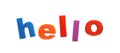 Word HELLO of magnetic letters on white, top view Royalty Free Stock Photo