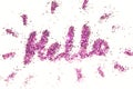 Word Hello of purple glitter sparkle on white background Royalty Free Stock Photo