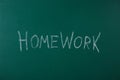 Word HOMEWORK written with chalk on chalkboard