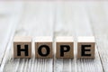 The word hope made of wooden cubes Royalty Free Stock Photo