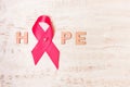 Word of hope from a pink ribbon.