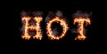 Word hot burning with fire and smoke, digital art isolated on black background Royalty Free Stock Photo