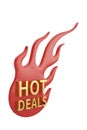 Word hot deals with fire isolated on white background. 3D illustration. Royalty Free Stock Photo