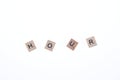 Word hour arranged from wooden blocks on white background. Game