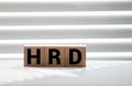 Word HRD made with wood building blocks,stock image