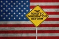 Word of immigration reform with USA flag