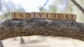 The word individual was created from wooden blocks. Sociology and life. Royalty Free Stock Photo