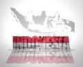 Word Indonesia on a map background