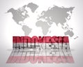 Word Indonesia on a world map background