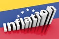 Word Inflation on up trend, with Growth inflation chart and word inflation on Venezuela flag of silk. Illustrations 3d