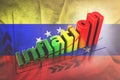 Word Inflation on up trend, with Growth inflation chart and word inflation on Venezuela flag of silk. Illustrations 3d